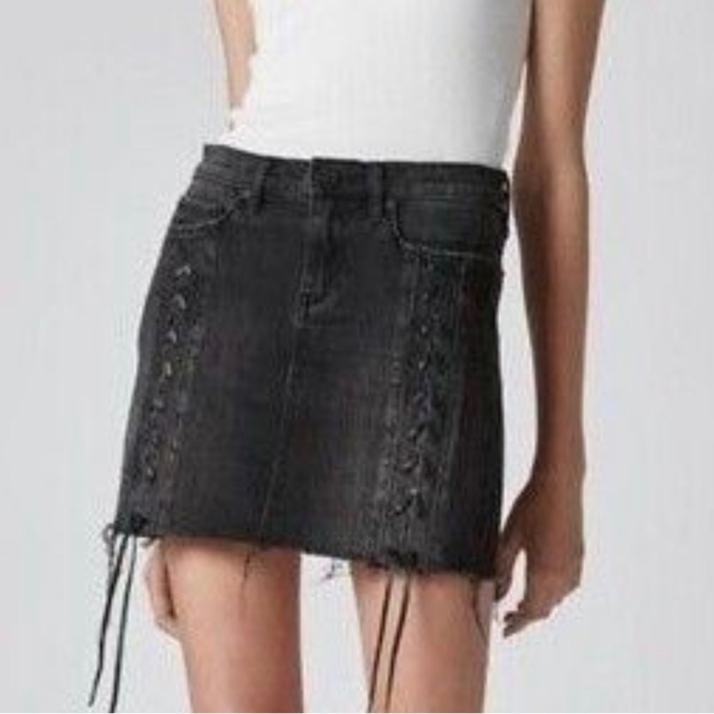 NWT Blank NYC Black Denim mystique Lace up mini Skirt Size 27